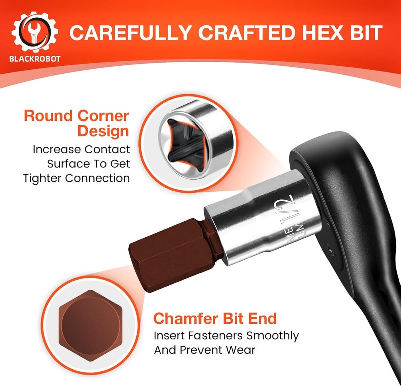 BLACKROBOT 1/2 inch Hex Bit Socket, 3/8 Inch Drive 1/2 Allen Key Socket, SAE, Full Polished, S2 Steel Head Made For Repairing - Image 3